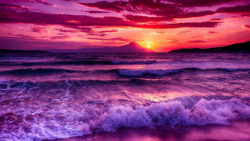 Purple sunset waterscape wallpaper