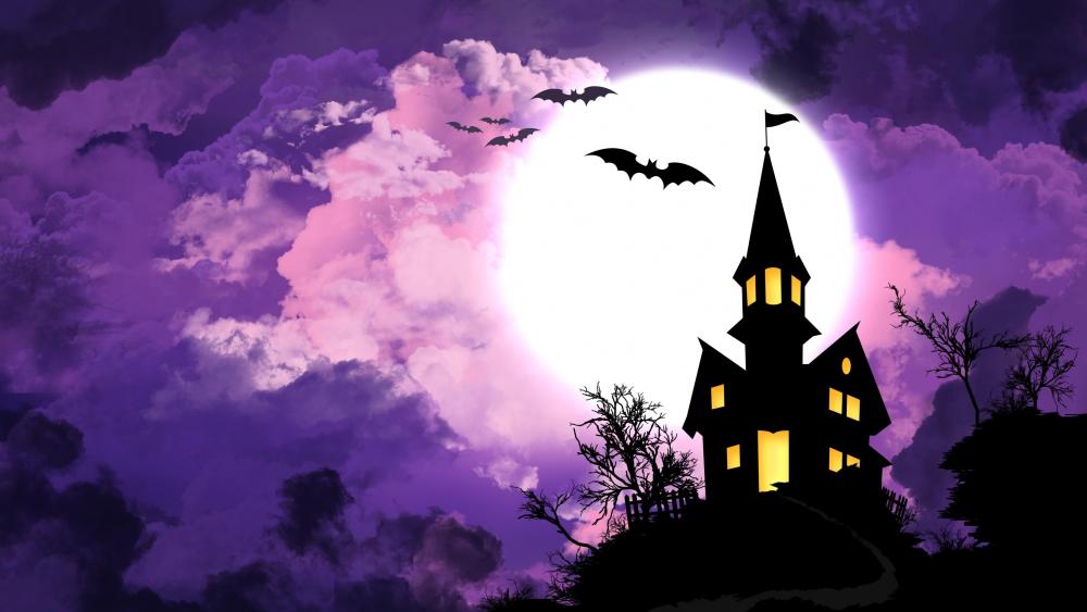 Haunted house with bats - Halloween illustration  wallpaper