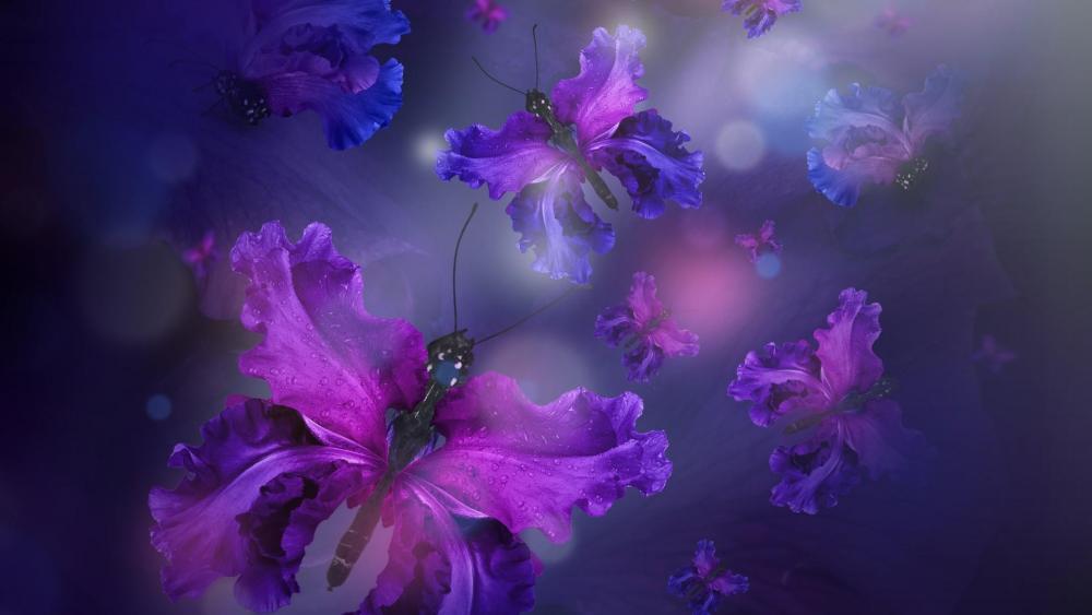 Purple iris butterfly abstract fantasy art wallpaper