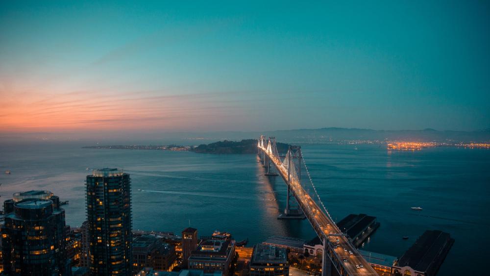 San Francisco–Oakland Bay Bridge at dusk wallpaper