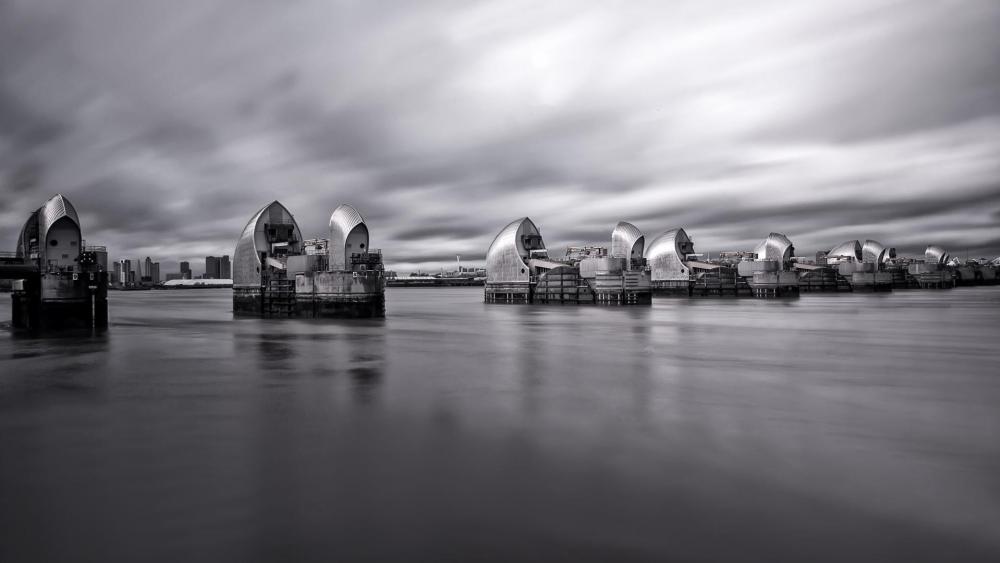 Thames Barrier - Monochrome photography wallpaper