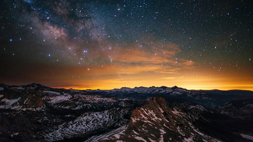 Milky way in the sunset over the Cathedral Range wallpaper