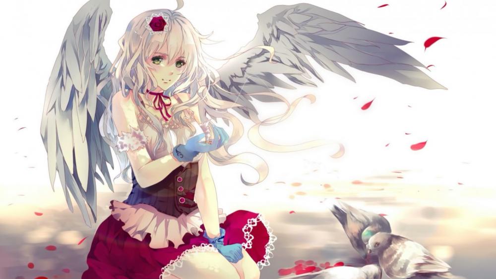 Anime girl with angel wings wallpaper