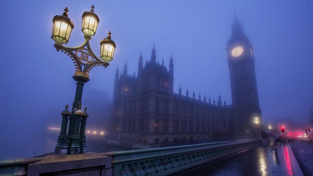 Big Ben from Westminster Bridge - Foggy London Photograph wallpaper