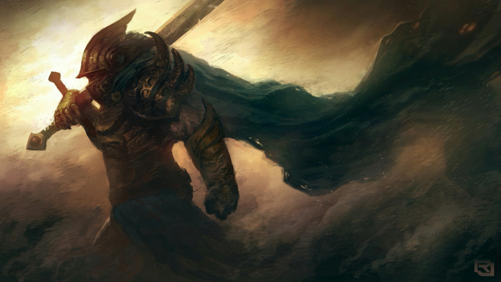 Warrior with a sword - Fantasy art wallpaper