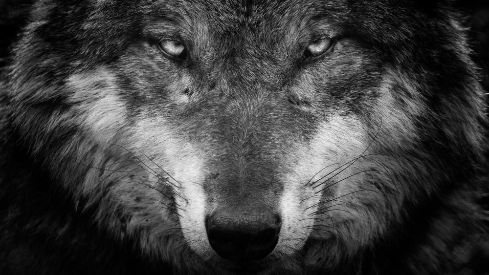 Wolf black and white portrait  wallpaper