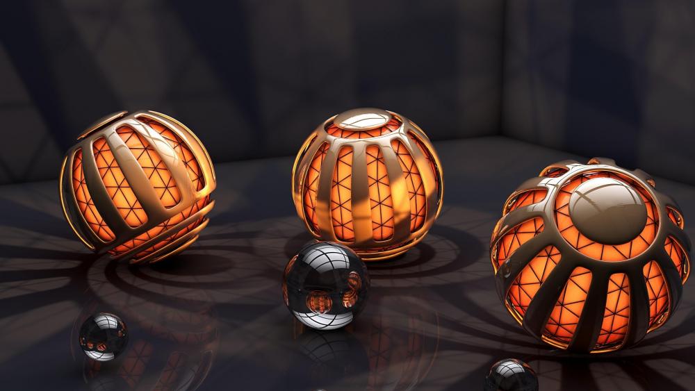 3D Orange balls digital art wallpaper