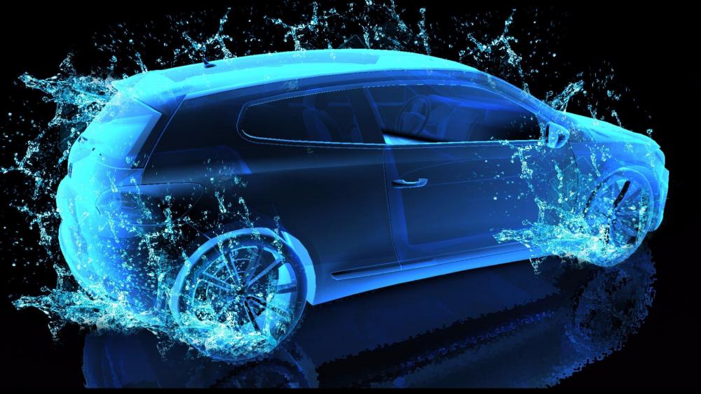 Blue neon light car - Digital art wallpaper