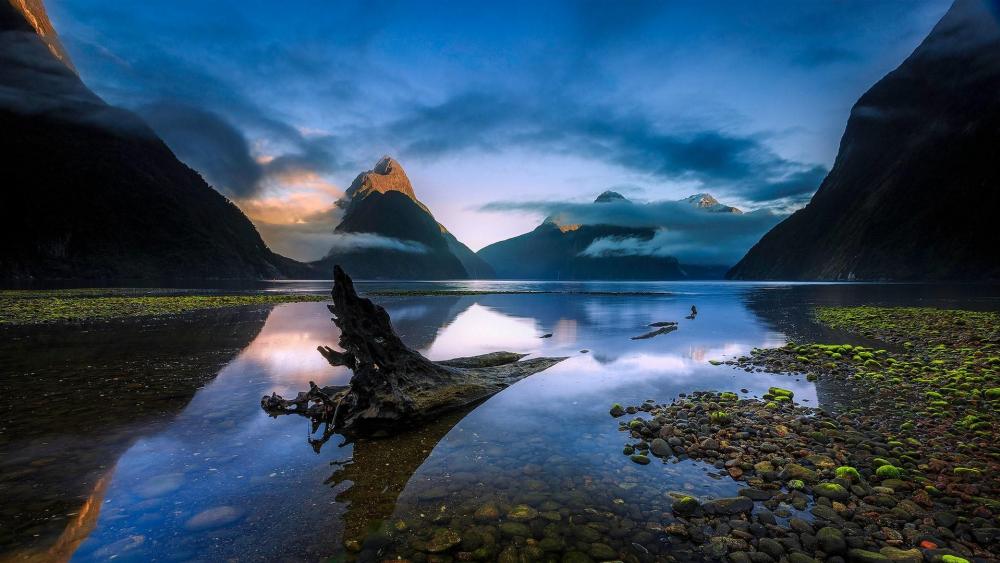 Milford Sound with Mitre Peak- Fiordland National Park, New Zealand wallpaper