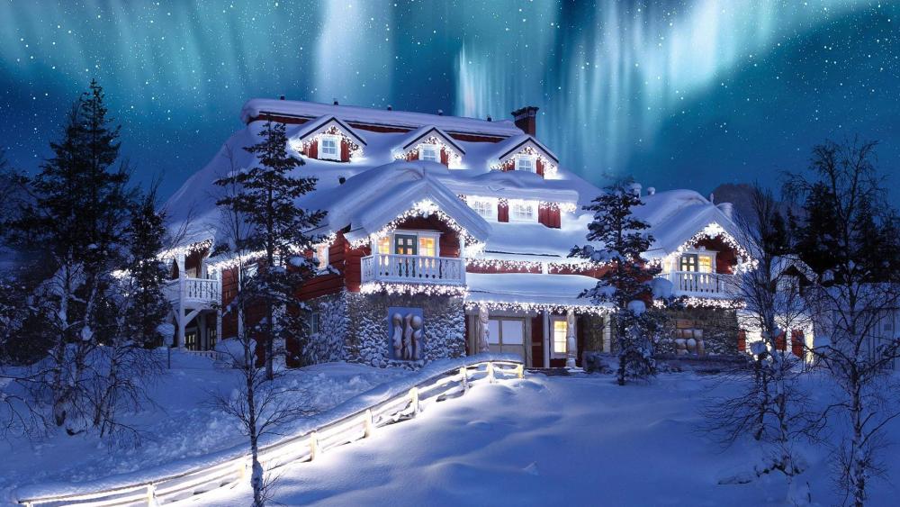 Christmas Northern Lights -Saariselkä, Finland wallpaper