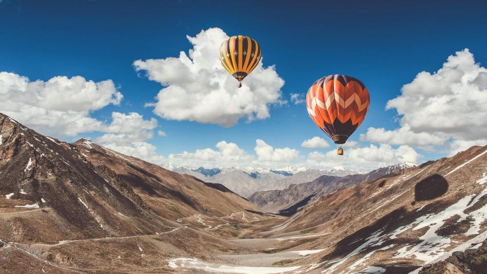 Hot air balloon ride near Leh Mountains - India wallpaper