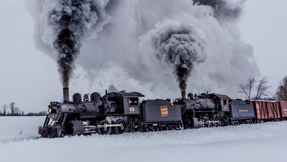 Steam locomotive in the snow wallpaper