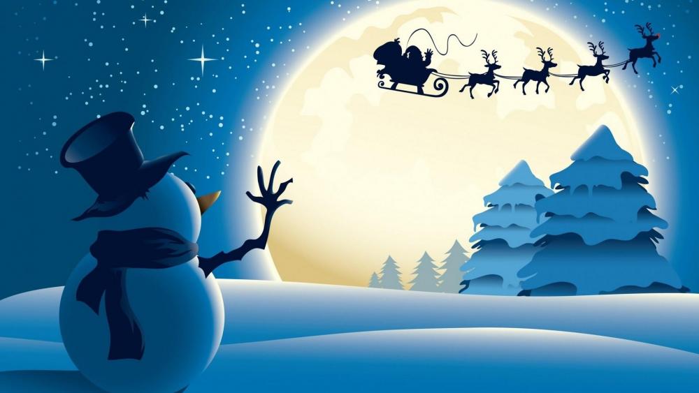 Snowman and Santa Claus wallpaper