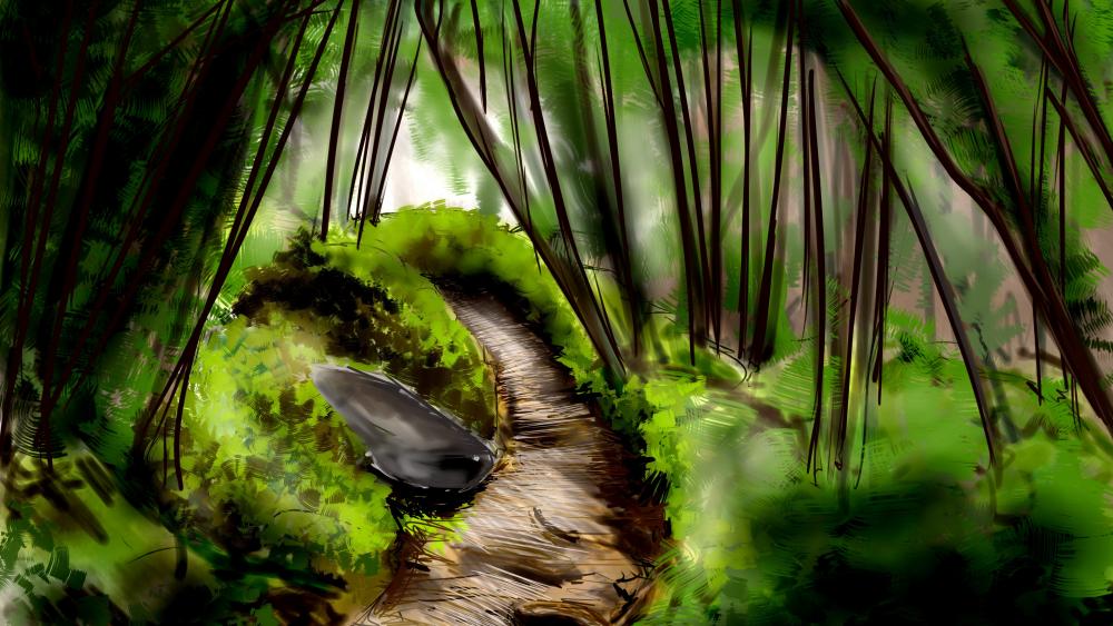 Tropical forest art wallpaper