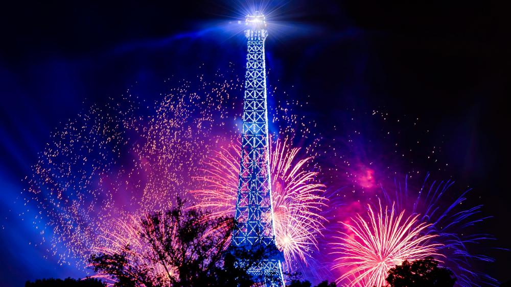 Eiffel Tower with fireworks wallpaper