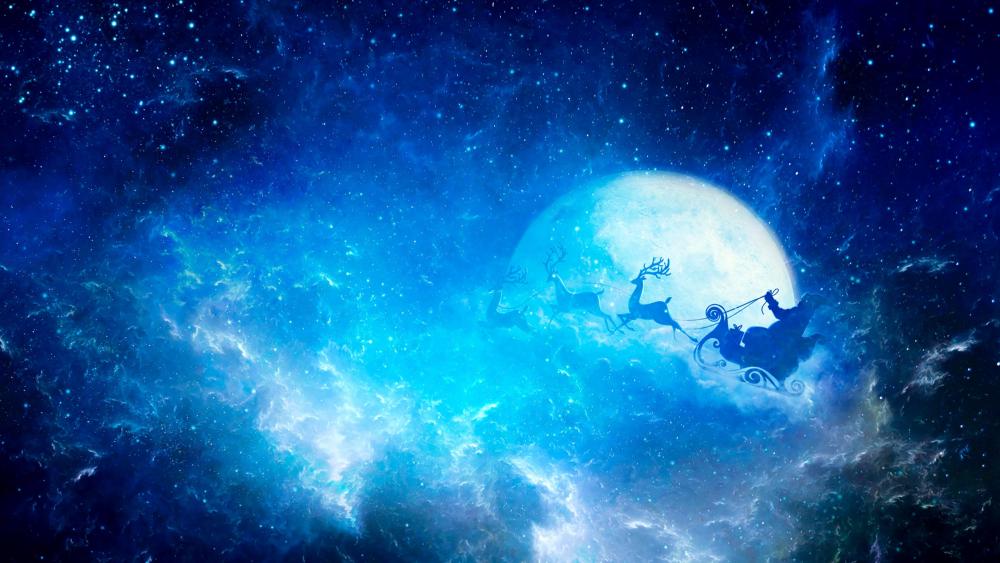 Santa Claus in the night sky wallpaper