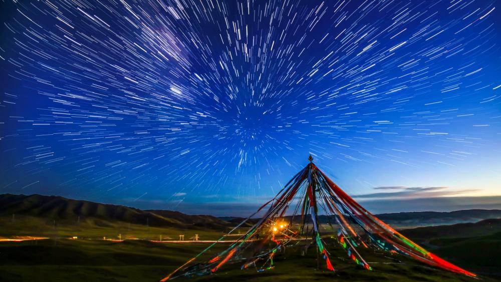 Prayer flags and star trails wallpaper