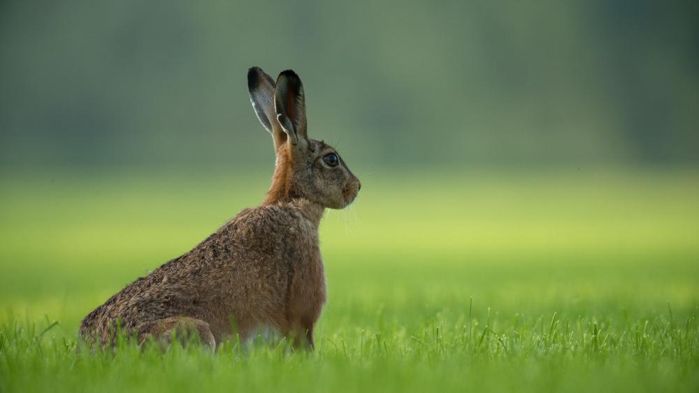 Hare rabbit in the grass wallpaper