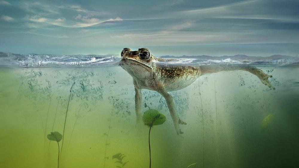 Frog floating on water wallpaper