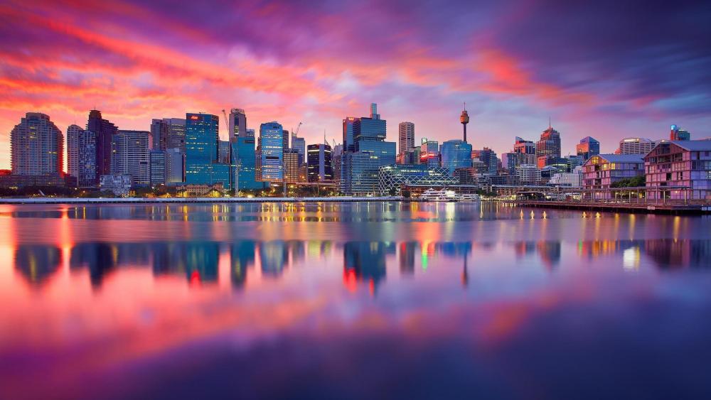 Sydney skyline at dusk wallpaper