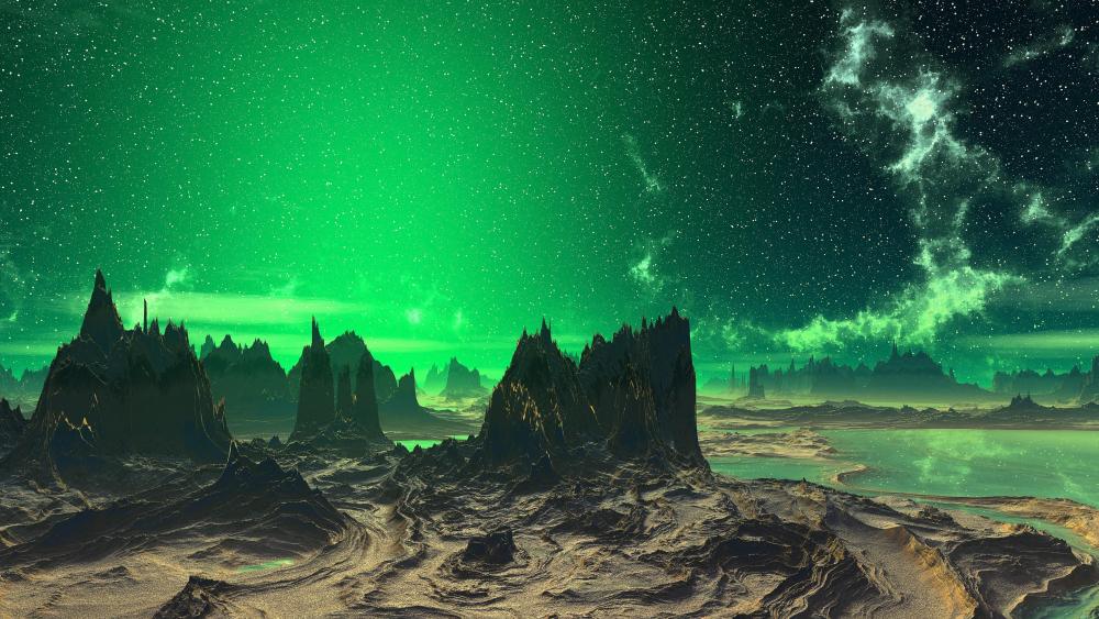 Starry green sky - Futuristic space art wallpaper