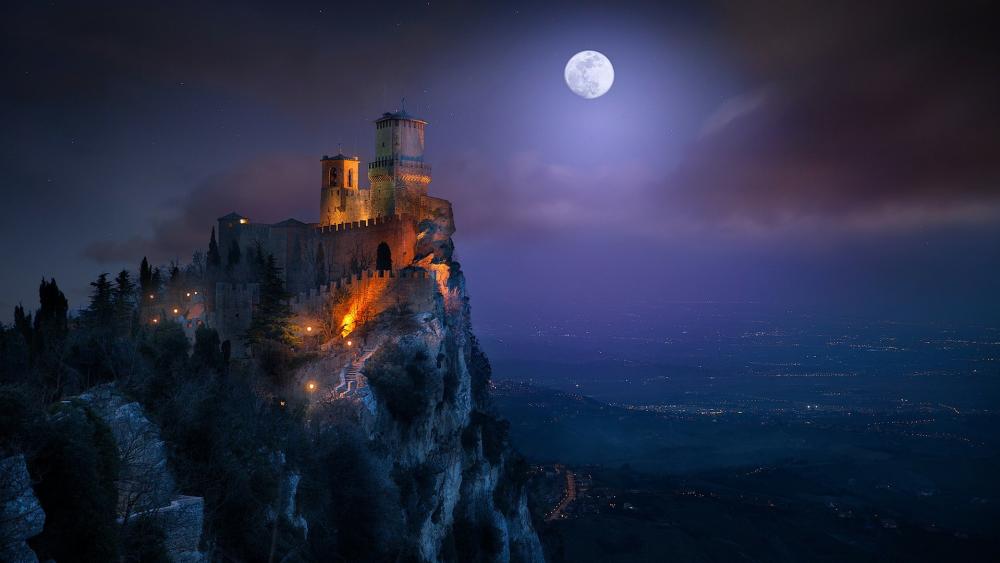 Guaita Fortress at night, San Marino wallpaper