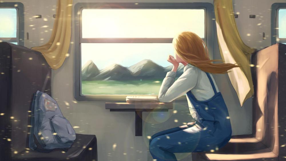 Girl riding a train wallpaper