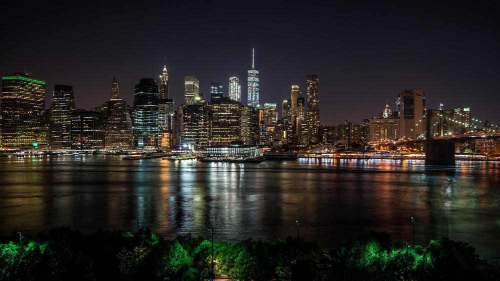 Manhattan skyline at night wallpaper