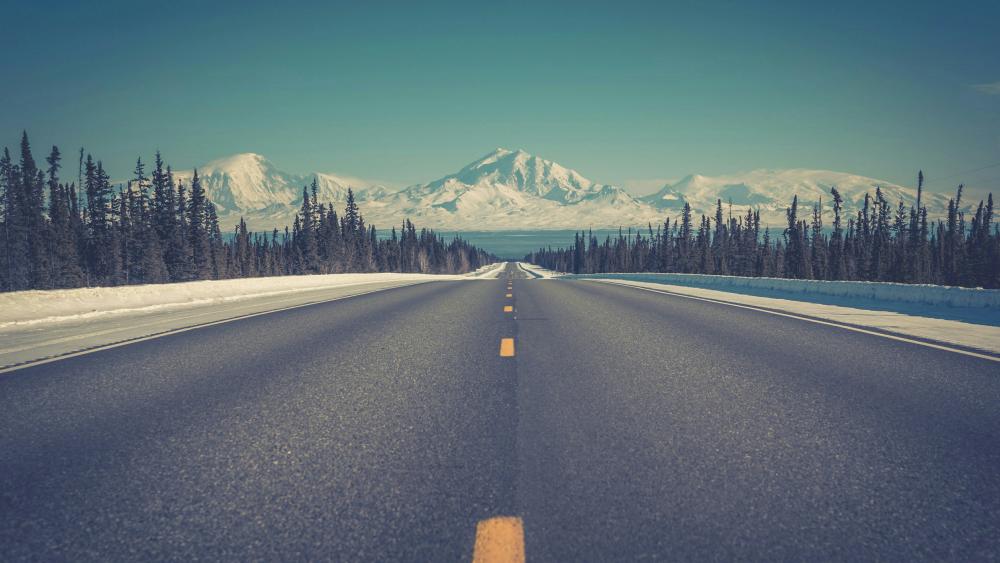 Winter highway wallpaper