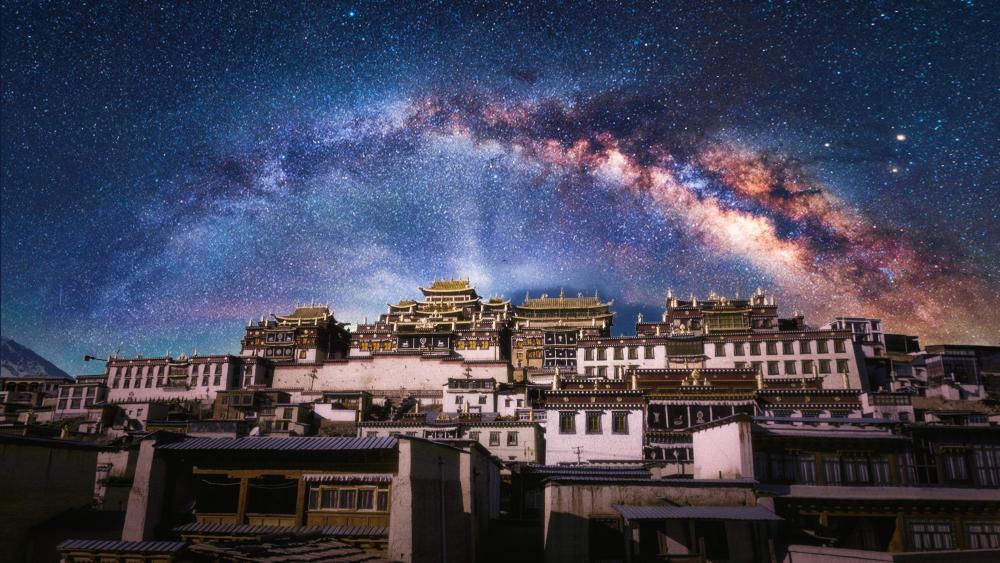 Songzanlin Monastery under the Milky Way (Shangri La, China) wallpaper