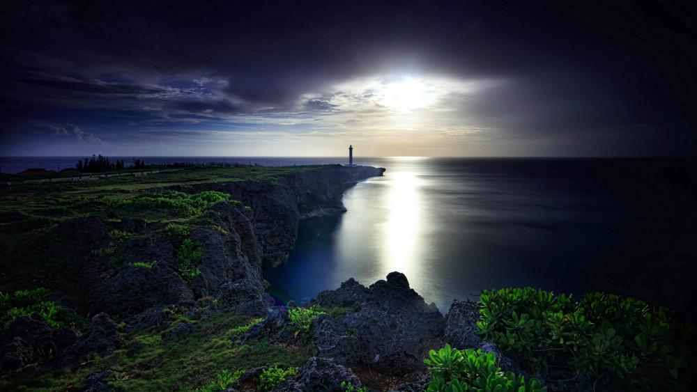 Cape Zanpa in the moonlight (Okinawa, Japan) wallpaper