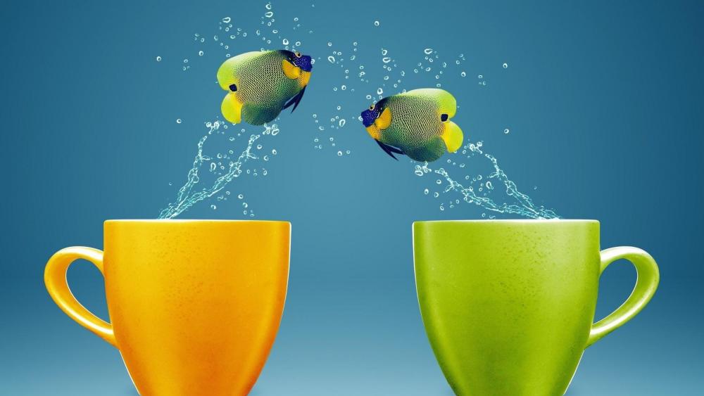 Jumping fishes wallpaper