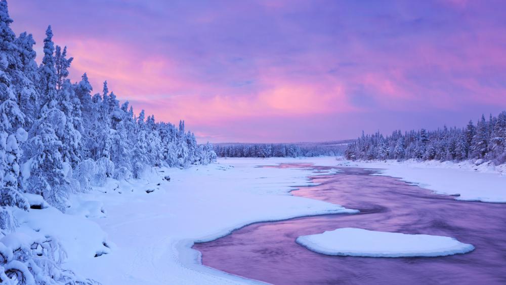 Lapland winter river wallpaper