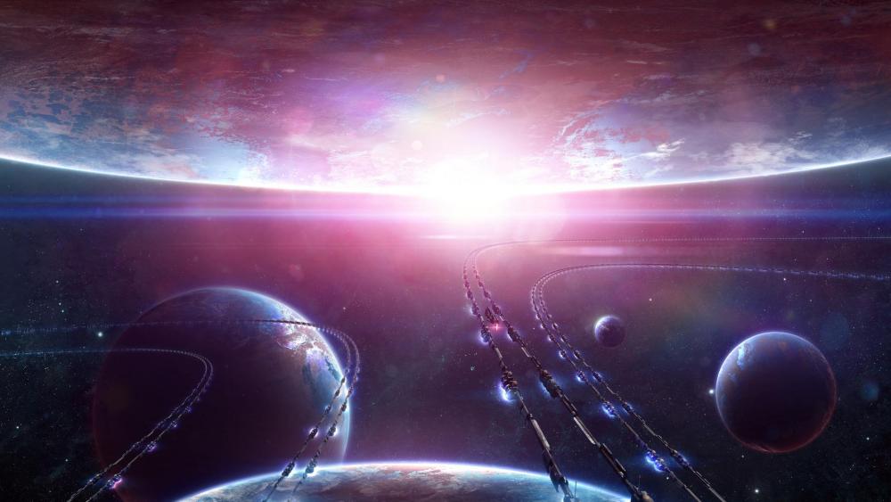 Fantasy space transport lines wallpaper
