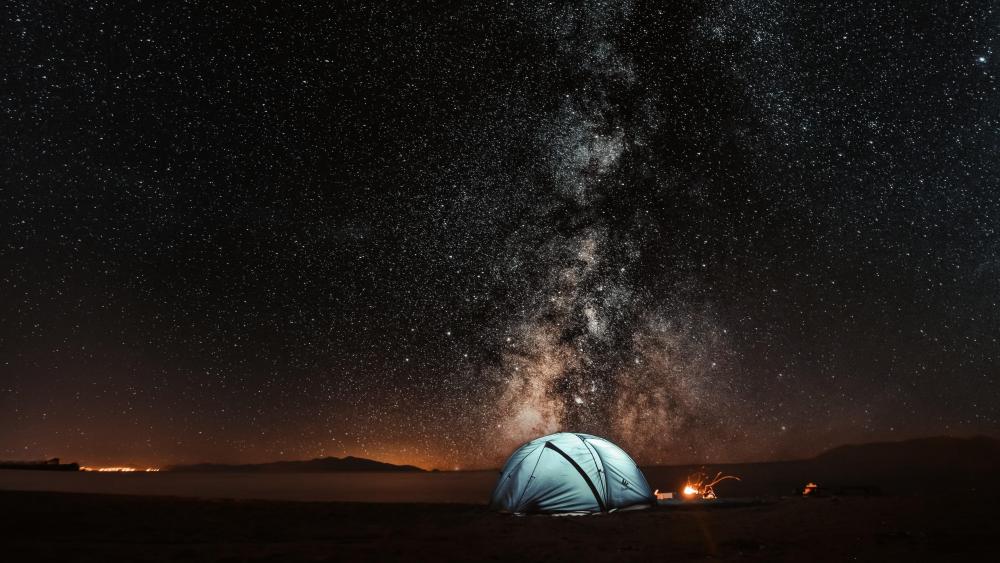 Tent under the Milky Way wallpaper