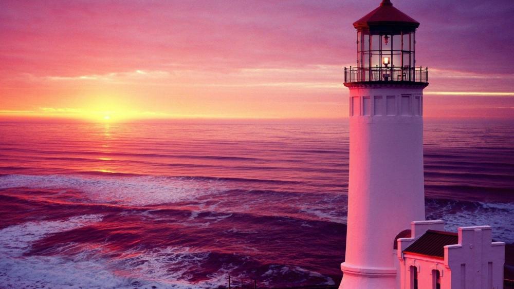 North Head Lighthouse in the pink sunset wallpaper