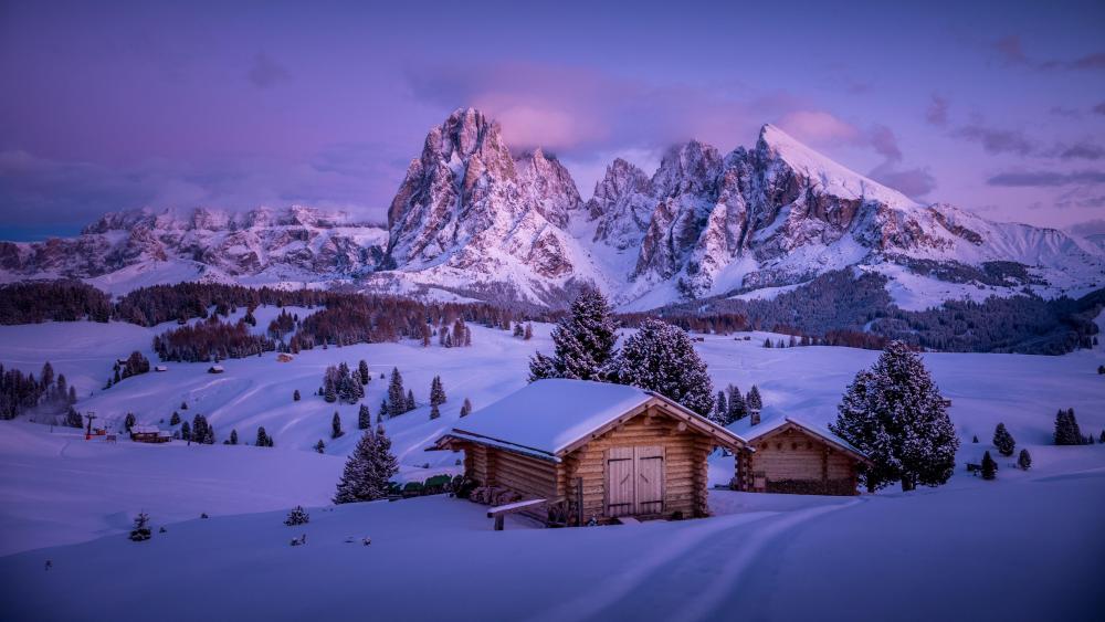 Log cabin in Seiser Alm (Alpe di Siusi) wallpaper