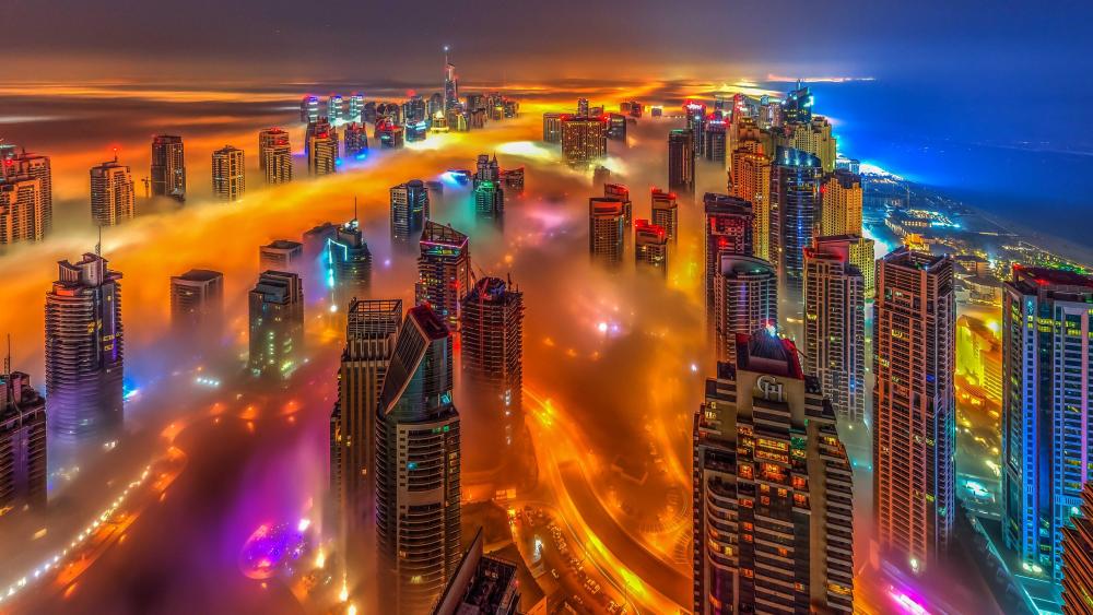 Foggy Dubai skyline (UAE) wallpaper