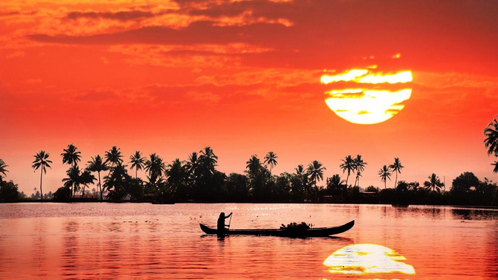 Kerala backwaters sunset reflection wallpaper
