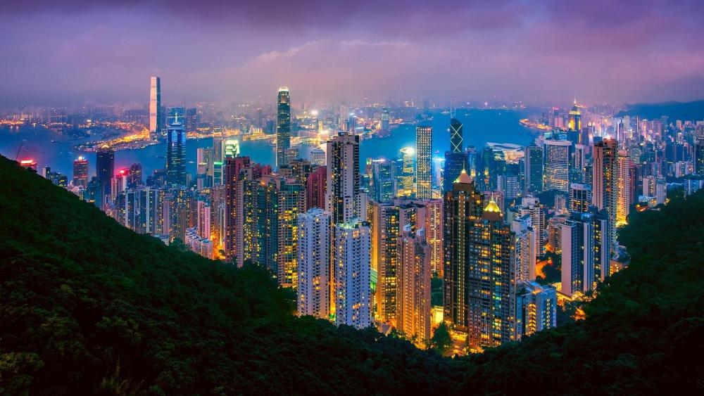 Hong Kong skyline at dusk from Victoria Peak wallpaper