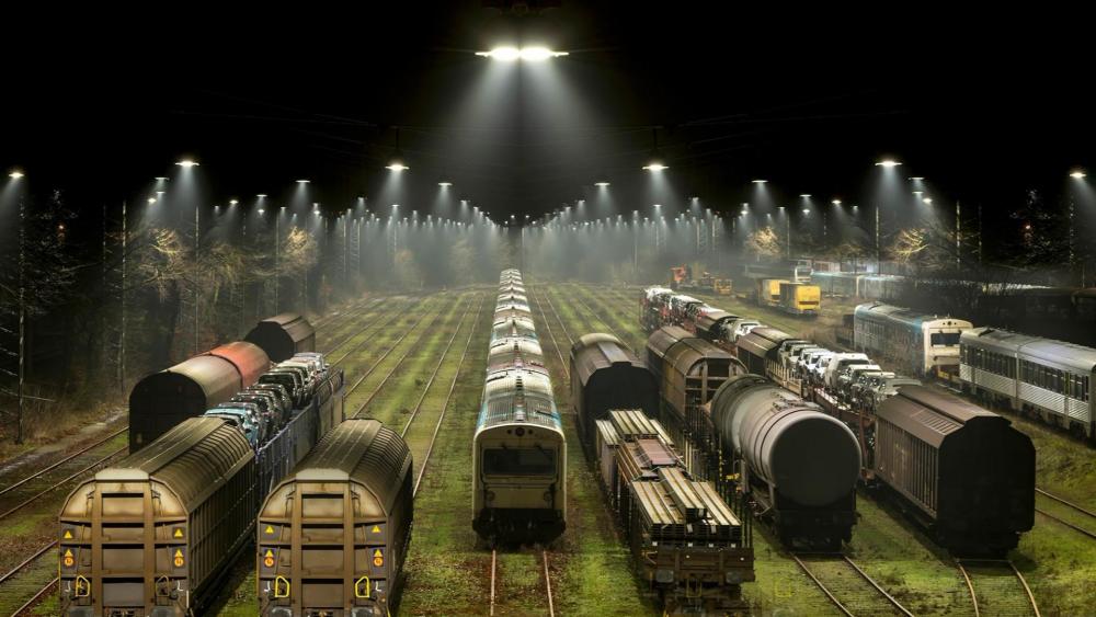 Railway station at night wallpaper