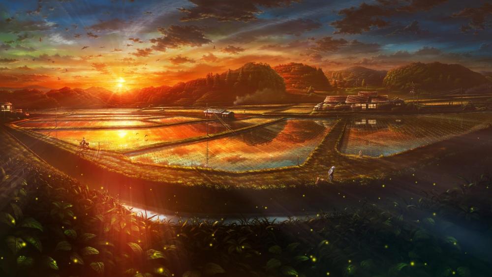Pastoral sunset wallpaper
