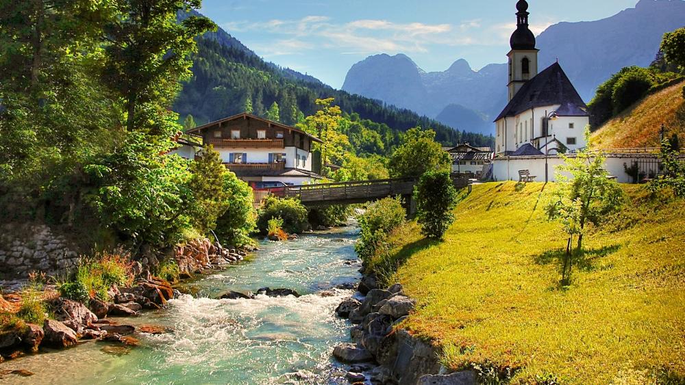 St. Sebastian Church and Reiter Alpe (Berchtesgaden National Park) wallpaper