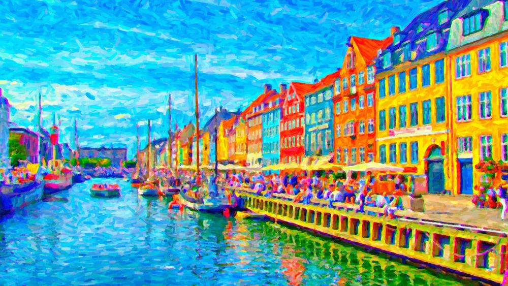 Canal painting (Nyhavn, Copenhagen, Denmark ) wallpaper