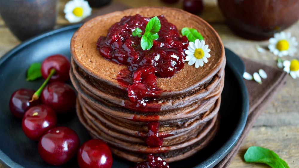 Pancake with cherry jam wallpaper