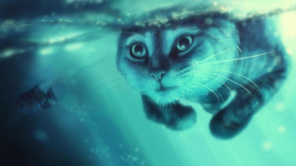 Swimming cat wallpaper