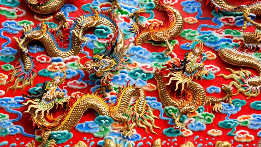Kratuemsueapla Temple golden dragons wallpaper