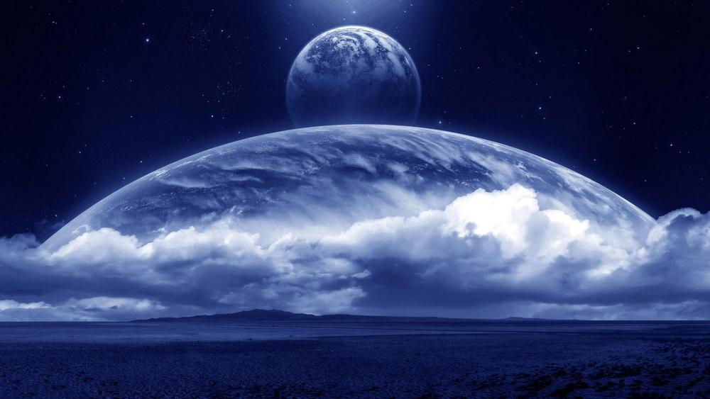 Night field with huge planets wallpaper