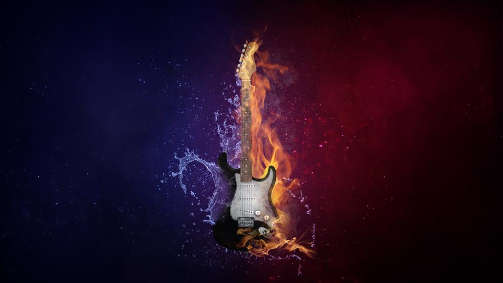 Guitar in water & fire wallpaper