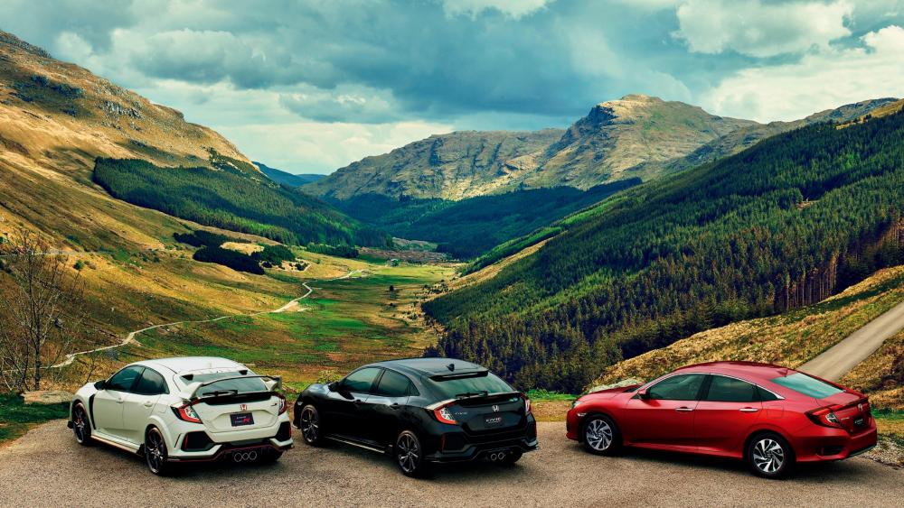 Three Honda cars at Rest and Be Thankful Viewpoint wallpaper